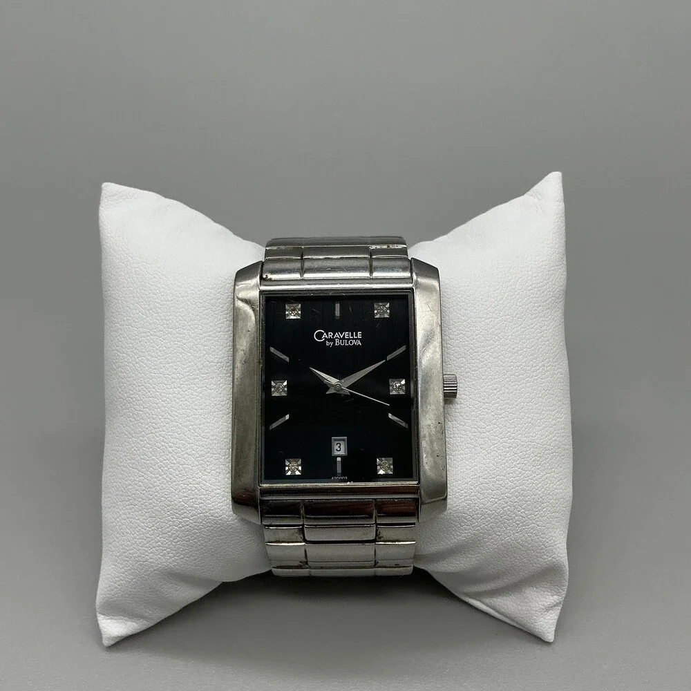 Caravelle By Bulova Mens Watch 33mm Black Dial Stainless Bracelet New Battery 6
